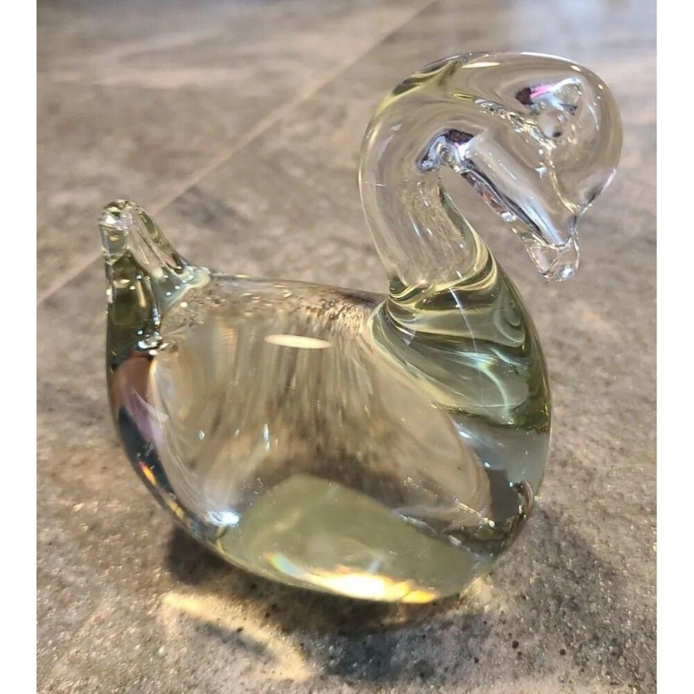 VTG Action International Clear Glass Hand blown Swan Bird Paperweight Figurine